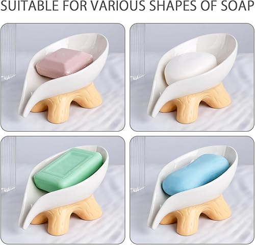 Miniatura 4 de Jabonera, jabonera autodrenante en forma de hoja, jabonera de cerámica para baño y ducha, soporte de jabón blanco con tocón, ANTIS'S HOME