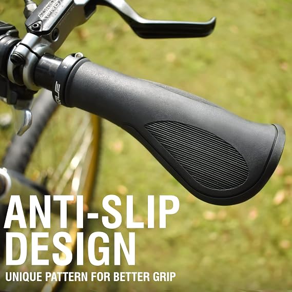 MARQUE Ergo Bike Handlebar Grips Non-Slip Bike Handle Grip with Ergonomic Comfort Design for Bicycle Flat Handle Bar Fit Mountain Bikes, E-Bikes, Hybrid, City Commuters and Scooter
