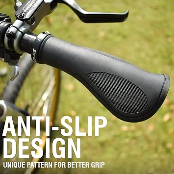 MARQUE Ergo Bike Handlebar Grips Non-Slip Bike Handle Grip with Ergonomic Comfort Design for Bicycle Flat Handle Bar Fit Mountain Bikes, E-Bikes, Hybrid, City Commuters and Scooter