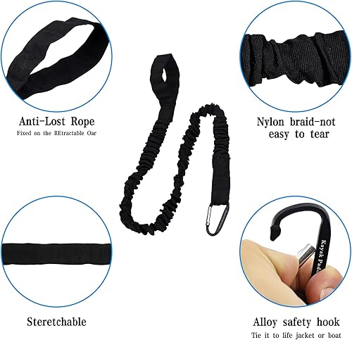 Miniatura 5 de Correa de remo de kayak, 1 paquete de cordón elástico en espiral para kayak, remo, caña de pescar que se extiende hasta 59 pulgadas (negro)