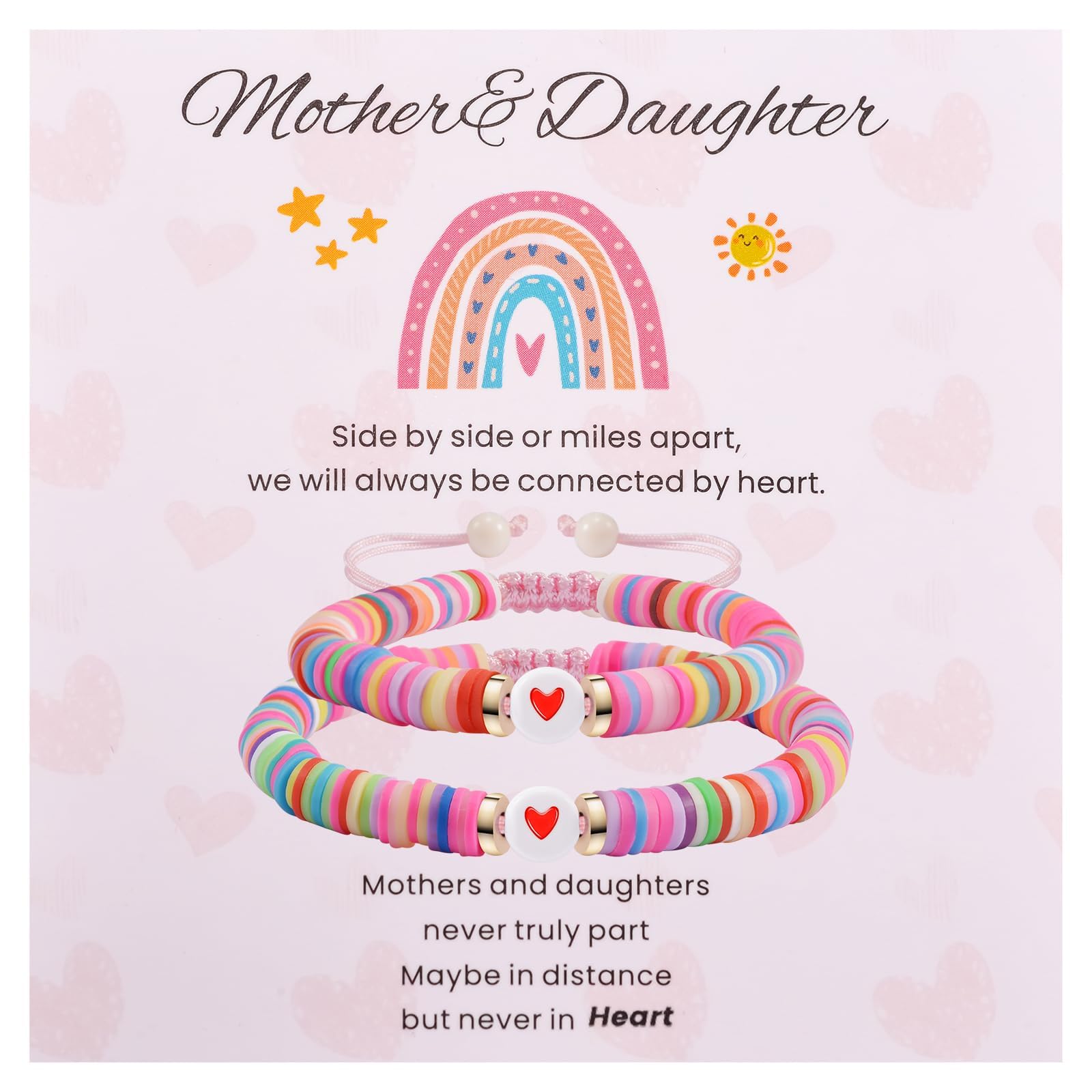 BOCHOI First Day of School Mother Daughter Bracelets Set, Back to School Gifts Mom Daughters Bracelet Adjustable Heart Mommy and Me Bracelets for Women Girls
