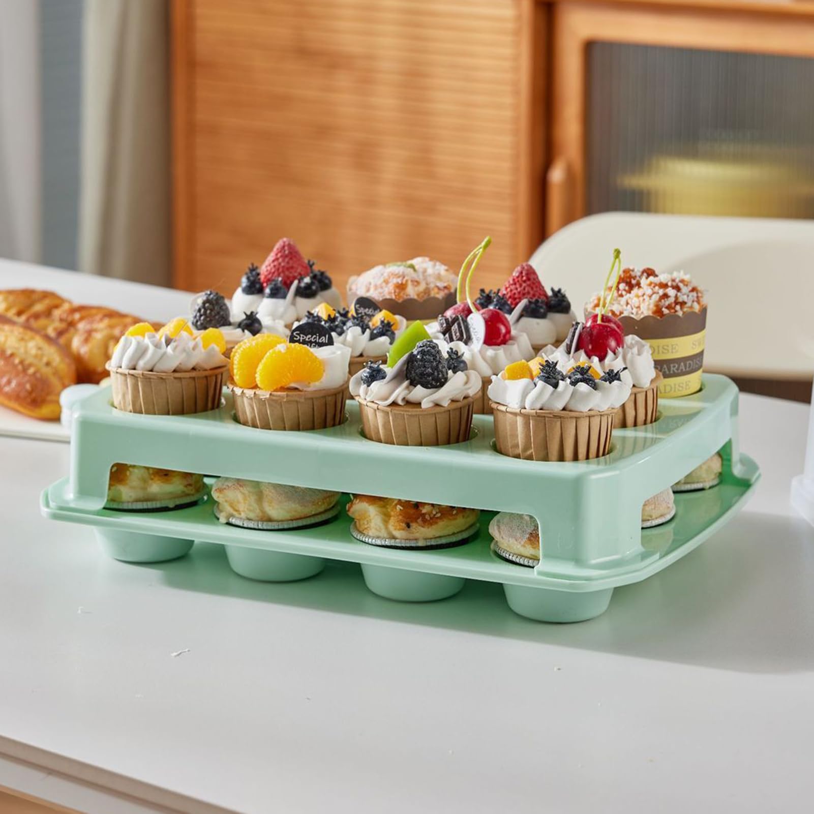 Porta Cupcake Con Coperchio Scatola Organizzatrice A 2 Ripiani