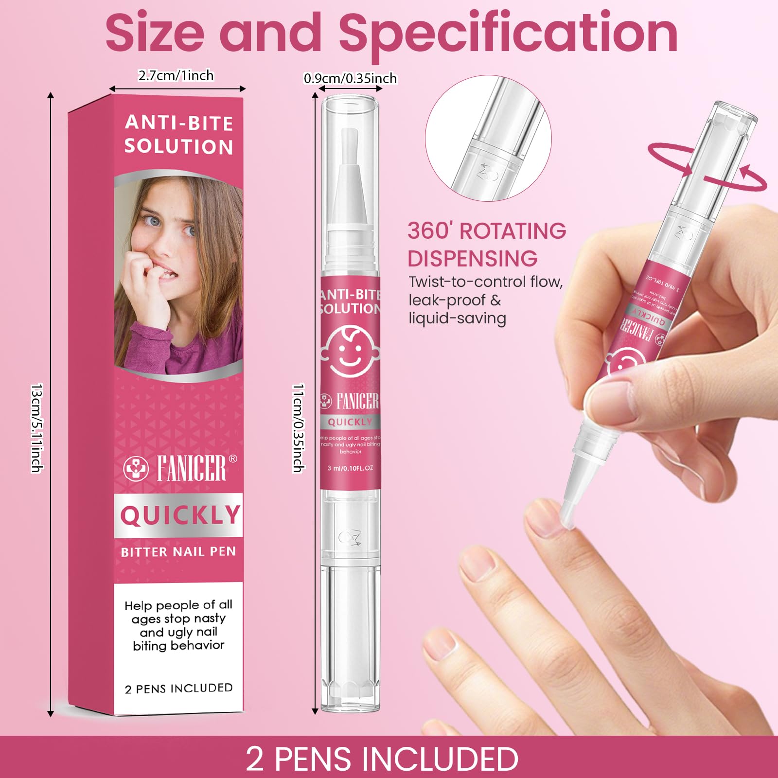 2 Stylos Vernis Amer Anti Ronge Ongles, Stylo Anti-Rongement d'Ongles, Amers pour Enfants et Adultes, Aide à Prévenir le Rongement des Ongles et Succion de Pouce, Facile à Appliquer, Effet Durable