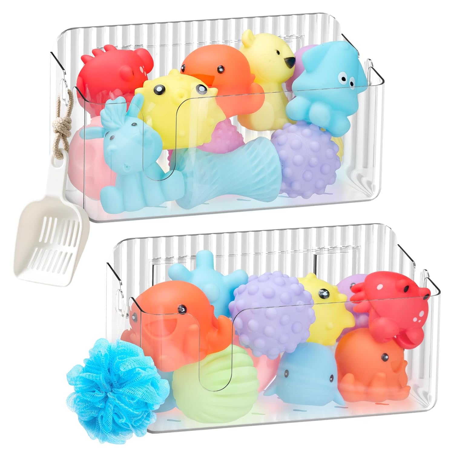 LFZHAN 2-Pack Clear Bath Toy Storage Holder Organizer Large Capacity Durable Plastic Bathtub Shower Caddy with Drain Holes