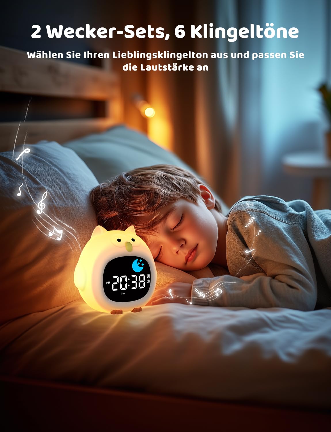 Yissvic wecker Kinder für Schulanfänger Jungen Kinderwecker mit RGB Nachtlicht Lernwecker 2 Alarme Wochenend-Modus Snooze 10 White Noise Eule Stil