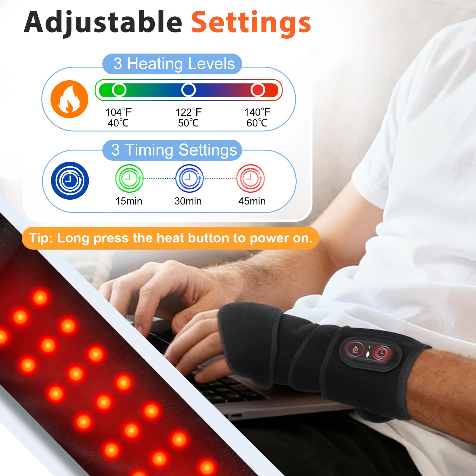 Masajeador de mano con almohadilla térmica – Luz roja, masajeador de mano inalámbrico con batería de 5000 mAh, masajeador de mano con 3 niveles de calor y 3 temporizadores, masajeador eléctrico de