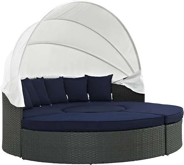 Modway Sojourn Outdoor Patio Sunbrella Sectional Daybed with Canopy in Canvas Navy