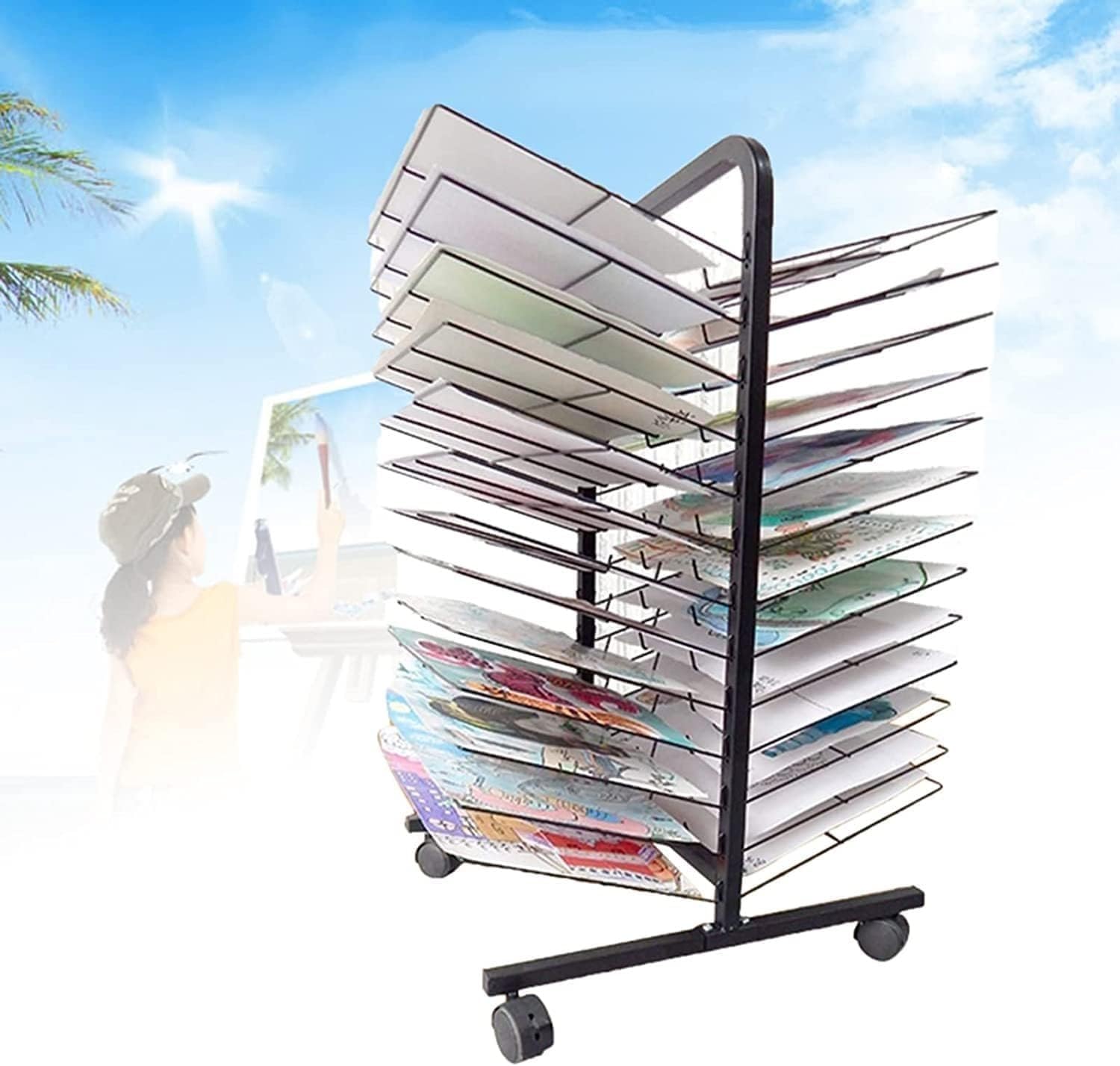 Aioneer Sided Wire Drying Shelf - Sturdy Metal Art Rack, Back To Back Double Sided Removable Shelves, Classroom 26-Layer Removable Drying Rack, Artwork Drying Rack