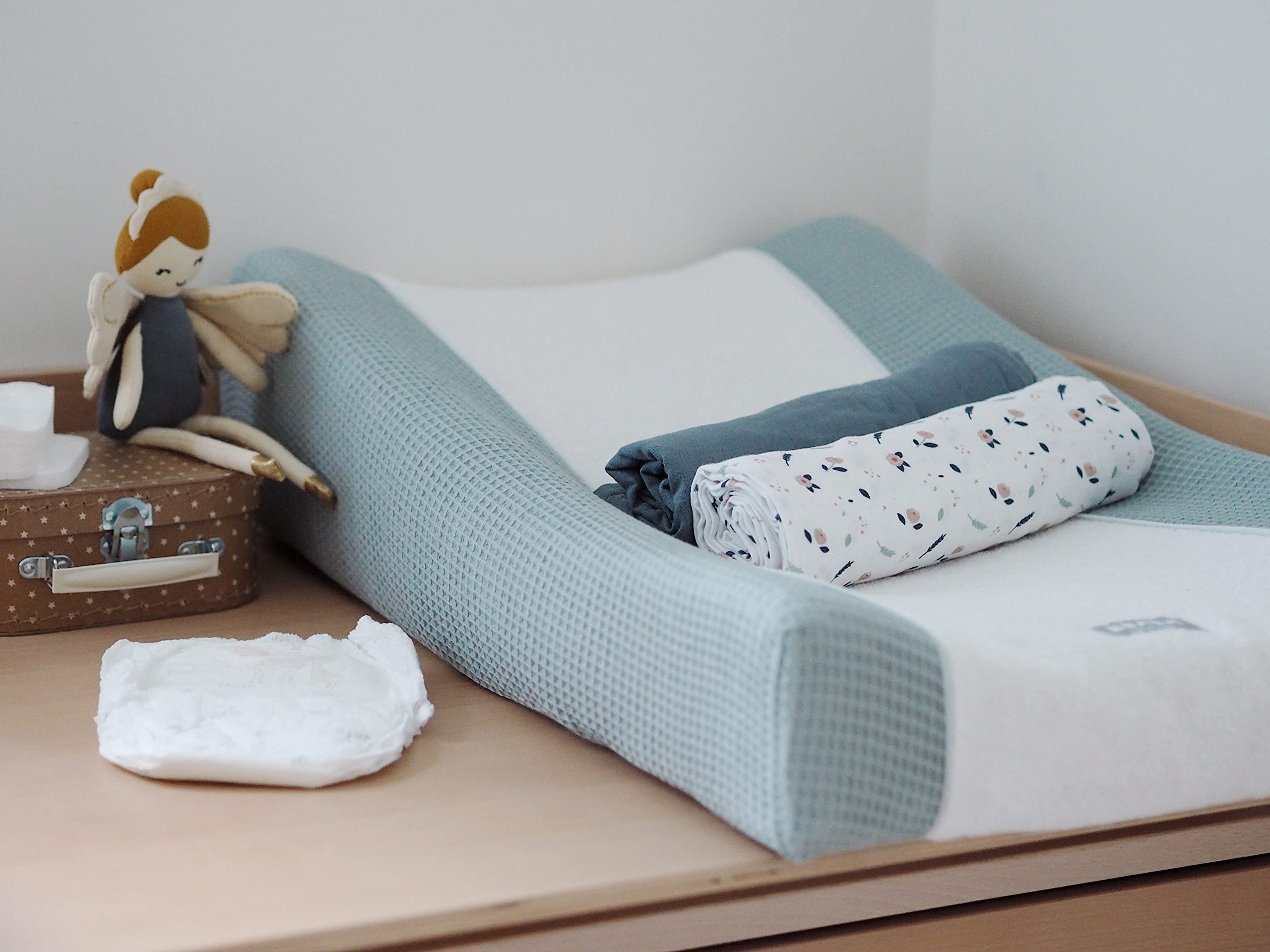 BÉABA, Housse pour Matelas à Langer Sofalange, 100% Coton Nid d'abeille, Eponge Moelleuse, Drap Absorbant, Confort Optimal, Tissus Certifiés Oekotex , Vert d'eau