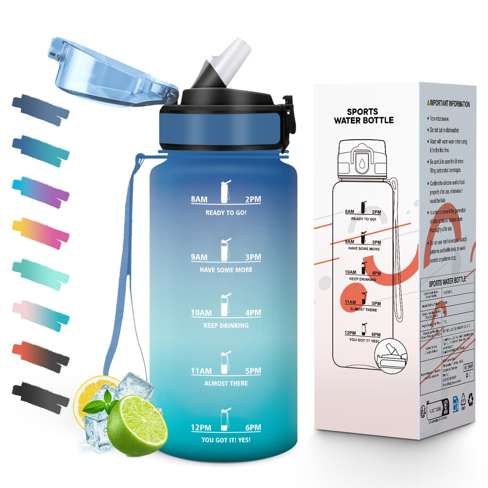 500ML BPA Free Water Bottle with Straw Time Scale Motivational Wide Mouth Leakproof Lid for School Office Gym