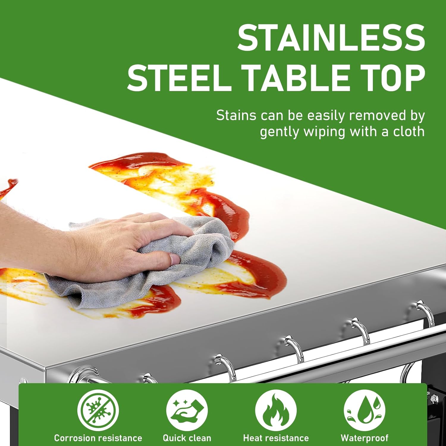 34x21IN Outdoor Grill Table, Grill Stand Cart for Ninja Woodfire & Blackstone Griddle, Pizza Oven Table for Outside, Extra-Wide Stainless Steel Cart with Wheels for Kitchen Table Barbecue Tool Set