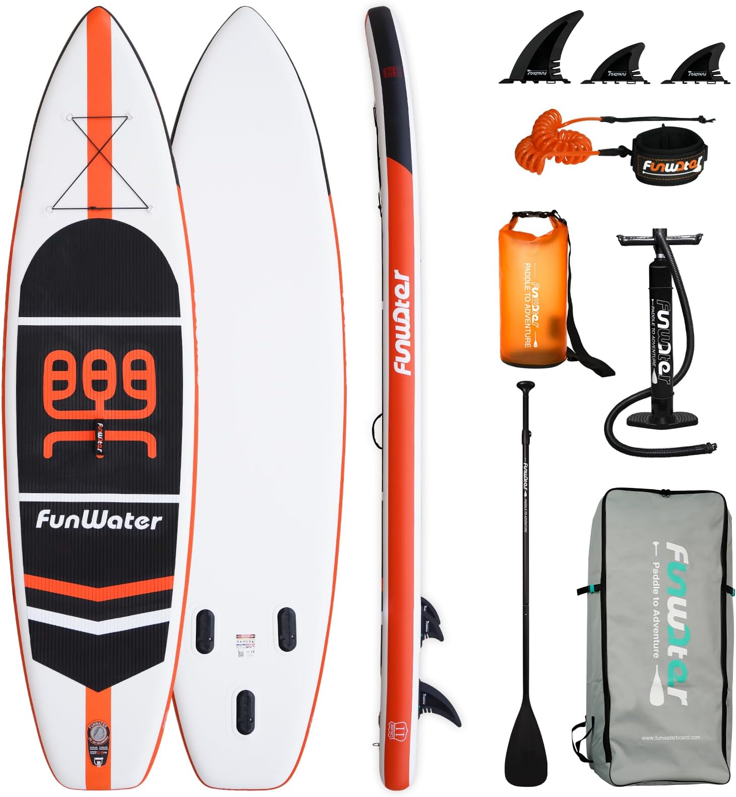 FunWaterInflatable Stand Up Paddle Board Surfboard SUP Complete Paddle Board Accessories Adjustable Paddle Pump ISUP Travel Backpack Leash Waterproof Bag Adult Paddle Board