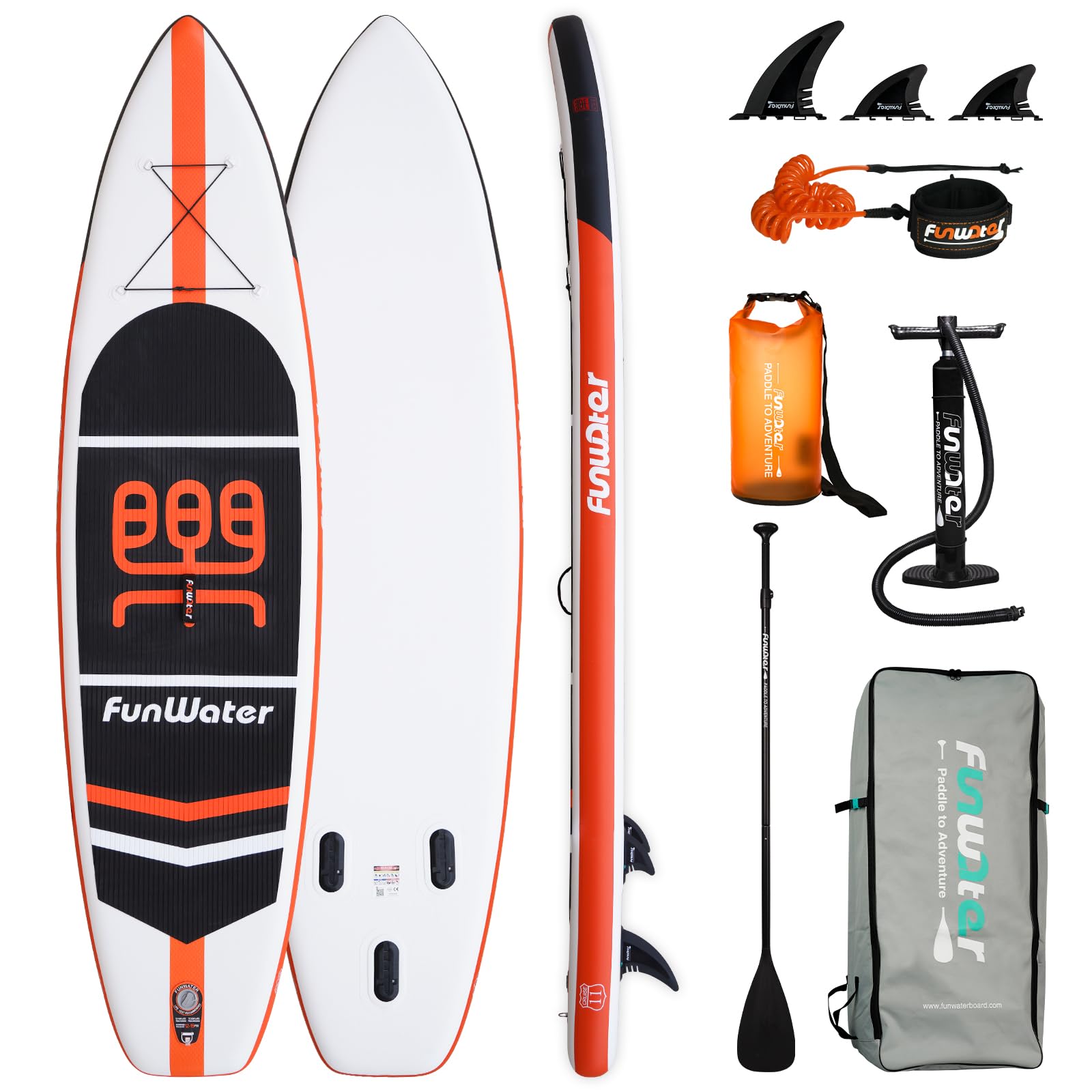 FunWaterInflatable Stand Up Paddle Board Surfboard SUP Complete Paddle Board Accessories Adjustable Paddle Pump ISUP Travel Backpack Leash Waterproof Bag Adult Paddle Board
