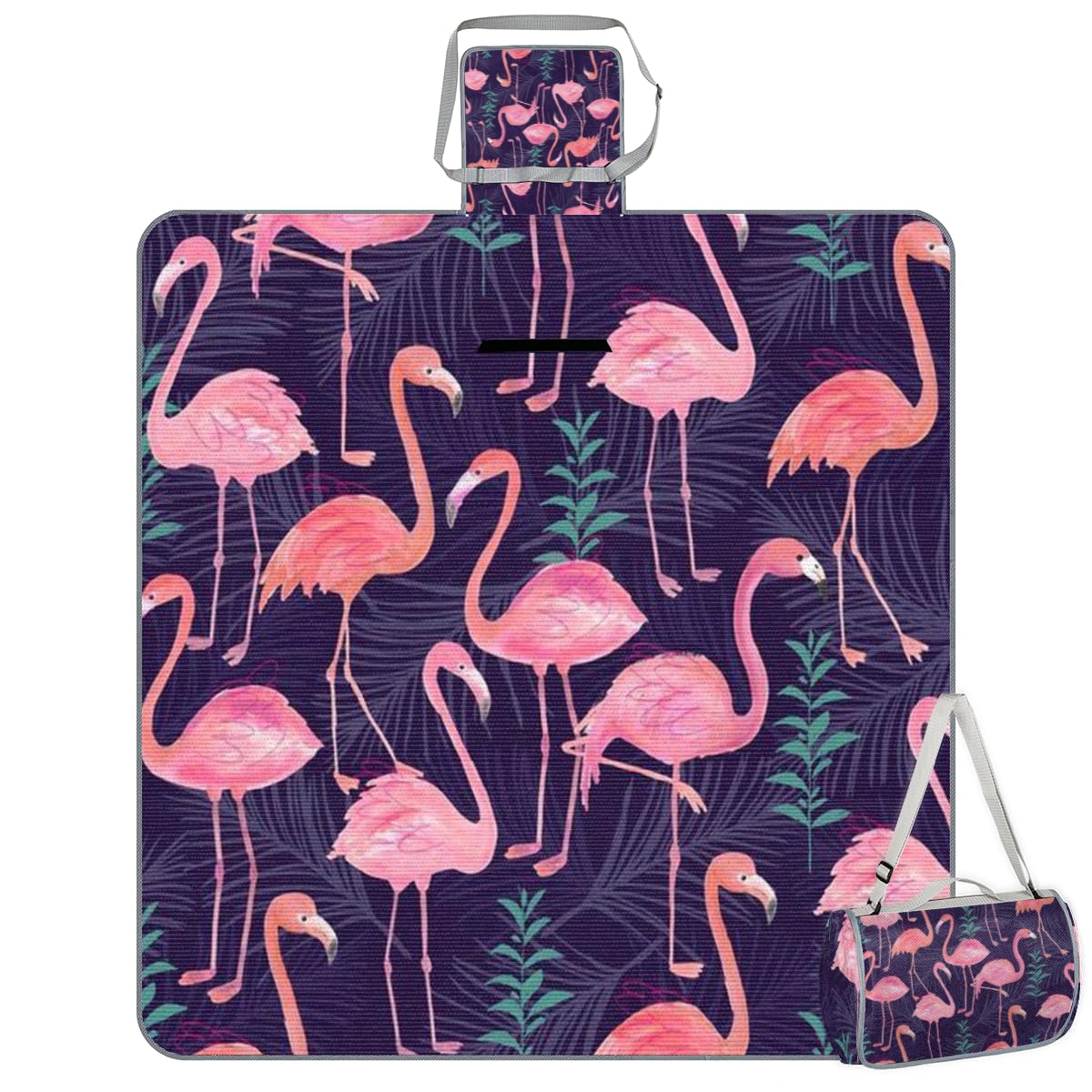 Shimoshe Flamingo Picnic Blankets 57”x 59”, Tropical Flamingo Waterproof Sandproof Picnic Mat Lightweight Foldable Beach Blanket for Camping Park Grass Beach Outdoor Blanket