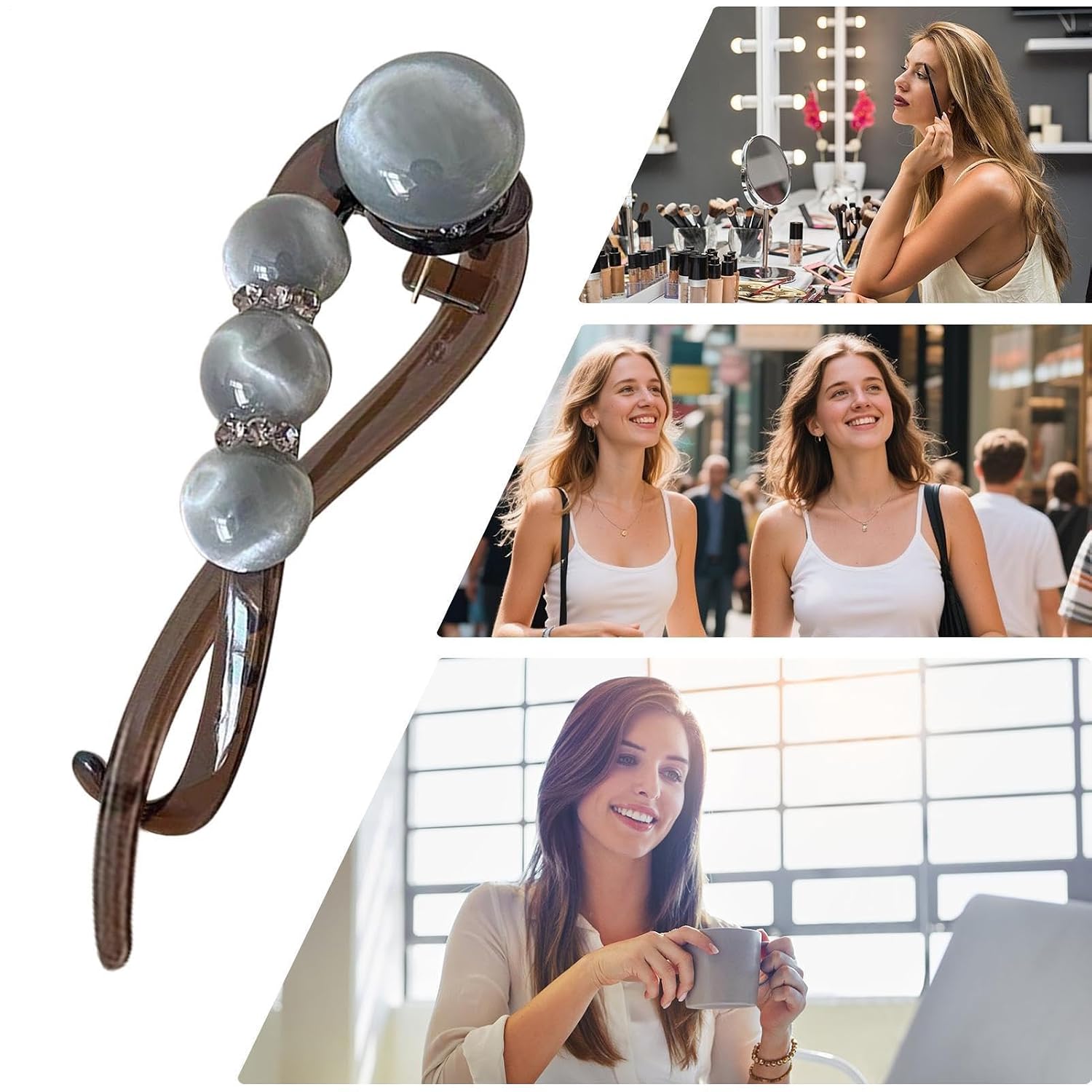 Pearl Twist Barrette, Hair Clip Accessory, 3.93in Non Slip Jaw Clamp with Strong Grip Hold, Sturdy Alloy Hair Pin Structure, Elegant Pearl Style Design, Women Daily Wear Use