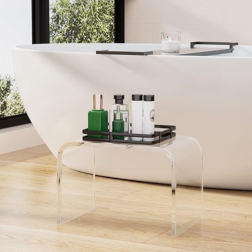 Miniatura 9 de uyoyous Bancos de ducha, taburete de acrílico, taburete grueso transparente para el baño, taburete de ducha para afeitarse las piernas, asiento