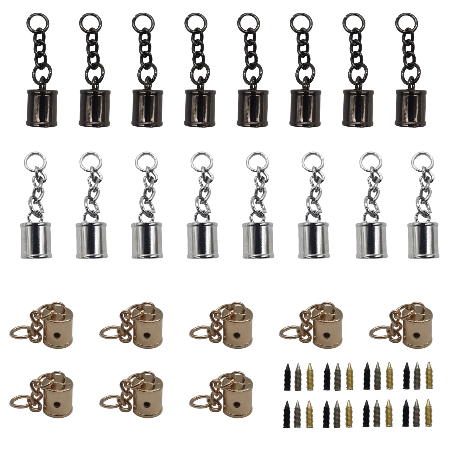24 Pcs Tassel Cord End Cap Cord End Caps with Screws Tassel Cord End Cap with Screw and Chain for Leather Tassels Metal Tassels, Bags Keychain Accessories