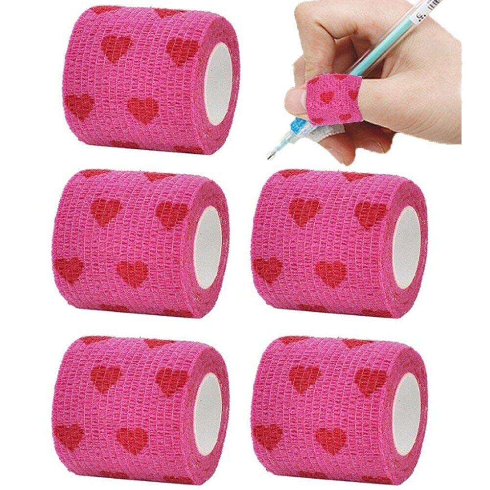 Casiler Pink 5 Pack Self Adherent Cohesive Wrap Bandages, Heart Printed First Aid Tape, Elastic Self Adhesive Tape, Athletic, Sports Wrap Tape, Bandage Wrap