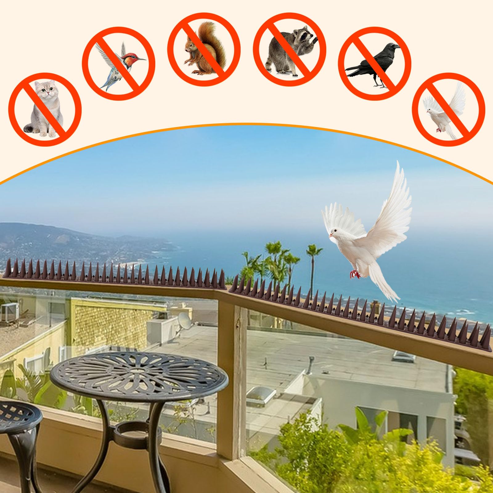 WEFHEF Dissuasori Per Piccioni In Plastica 5,16 M (12 Pezzi) Con Fascette E Nastro Biadesivo - Repellente Uccelli Per Balconi, Tetti, Grondaie, Davanzali - Antivandalico E Anti-UV