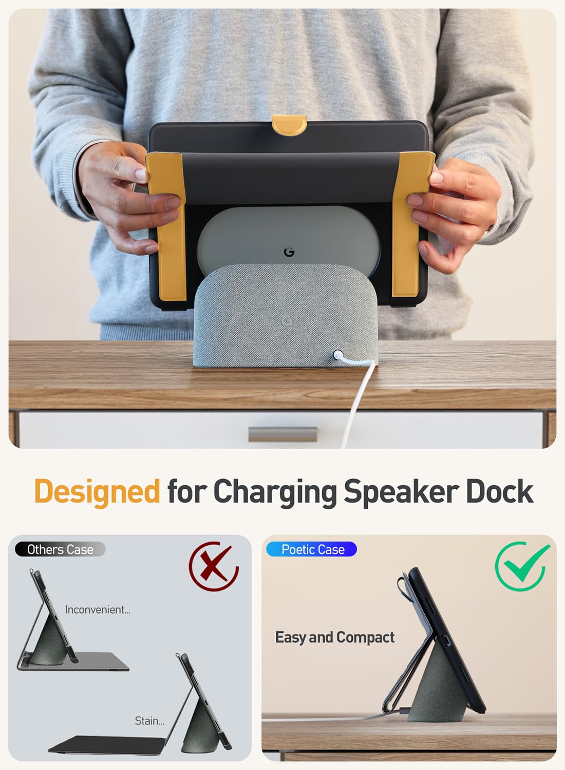 Poetic Explorer Magnetic Folio Stand Case Designed for Google Pixel Tablet (2023), Magnetic Fidget Mount Case for Google Pixel Tablet, Khaki Yellow