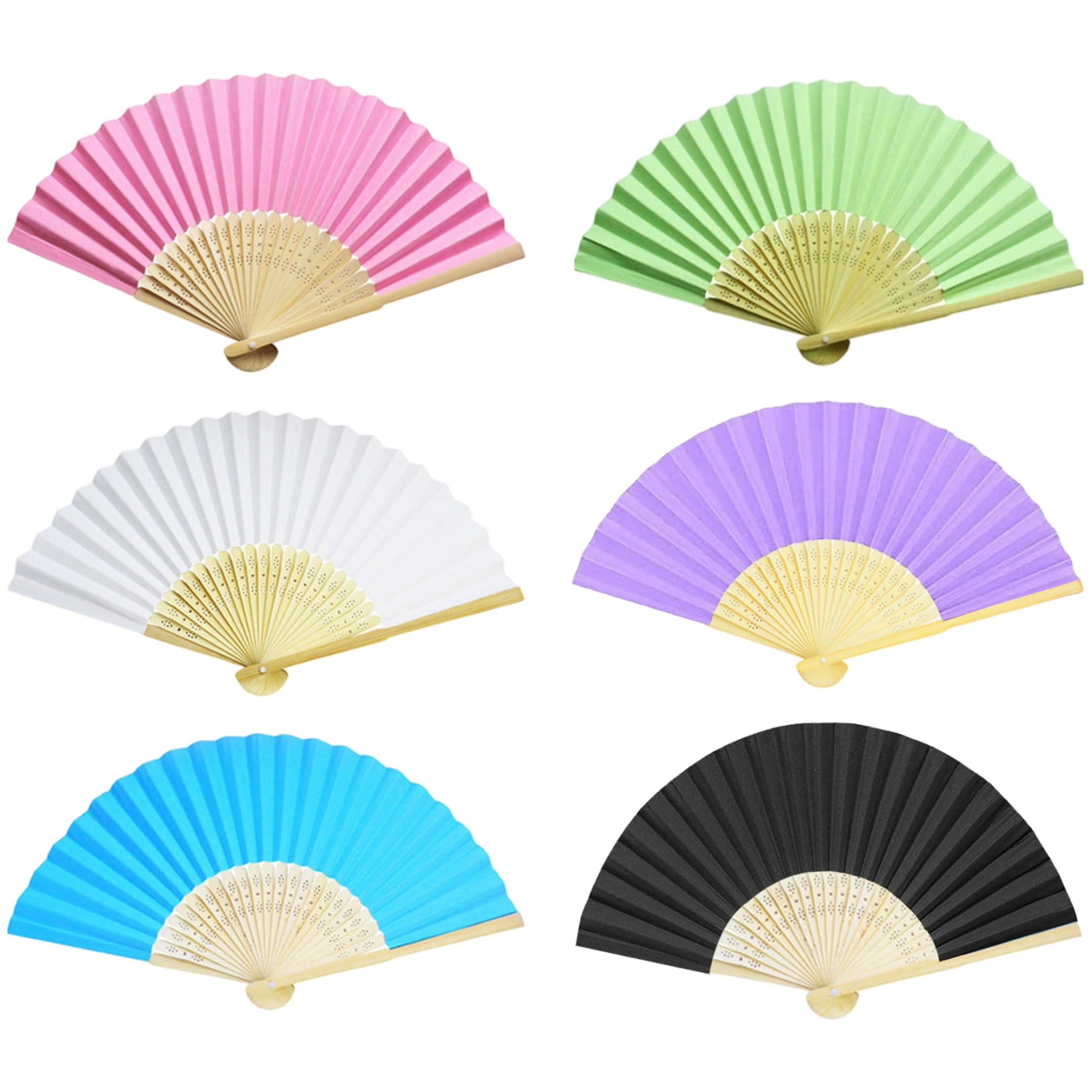 Fertnouk 6 Pack Paper Fans Handheld, Blank Foldable Hand Fan Bamboo For Diy Art & Kids' Handicrafts, Paper Surfaces