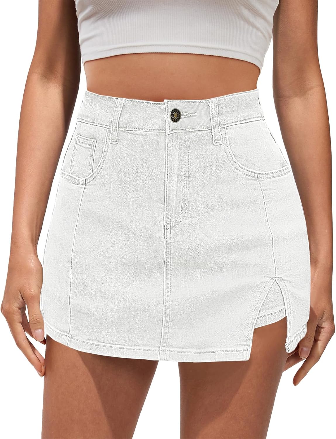 Vetinee Jean Skorts for Woman High Waisted Trendy Slit Stretchy Denim Skirt with Shorts Y2K Casual Summer Skorts Skirts