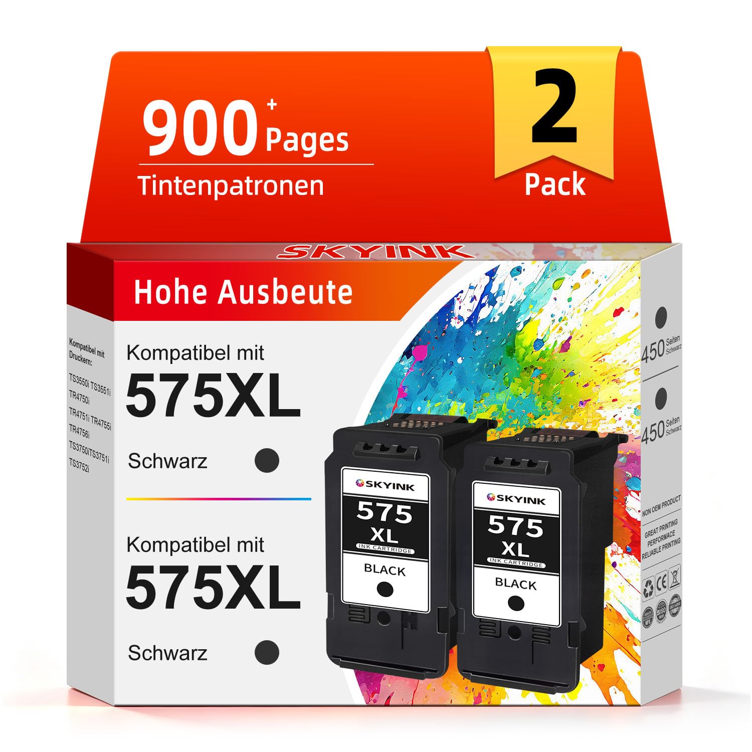 Skyink PG-575XL Tintenpatrone Ersatz für Canon Druckerpatronen 575 XL PG575 | Kompatibel für PG575XL Patrone für TS3750i TR4755i TS3550i TS3751i TS3752i TS3551i TR4756i TR4750i TR4751i Schwarz 2-Pack