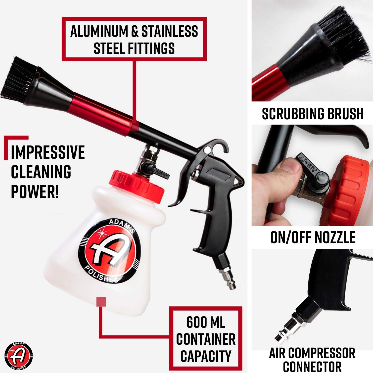 Adam's Interior Cleaning Gun - Pressurized, Compressed Air & Cleaning Solutions Deep Cleans Interior Surfaces - Cleanse Your Car Seats, Leather, Floor Mats, Carpet, Upholstery, and More (Cleaning Gun) : Automotive