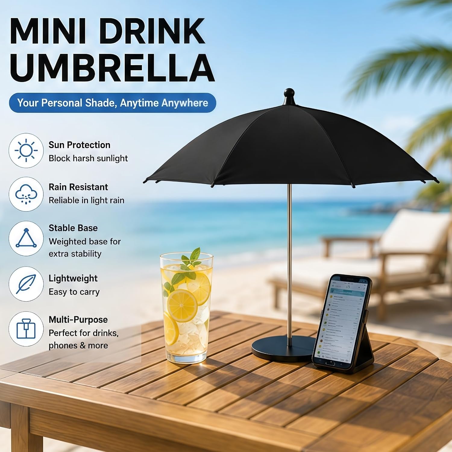 Small Outdoor Table Parasol for Beverages, Phones & Snacks