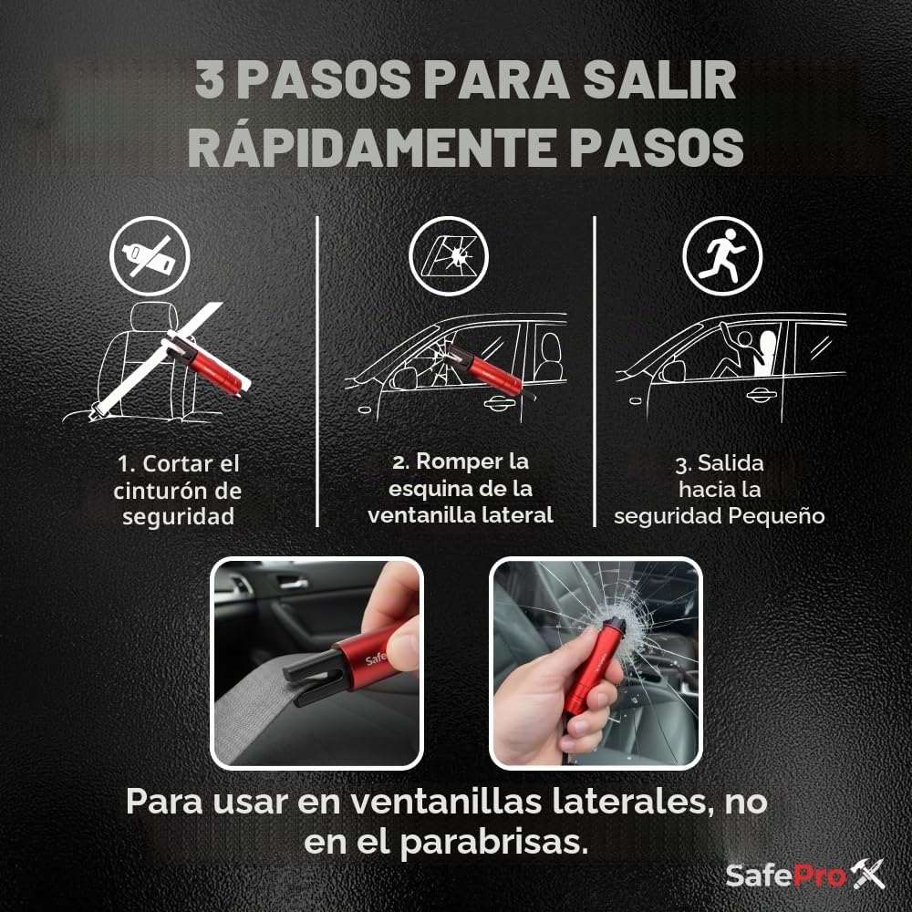 Herramienta de Escape de Emergencia SafePro X, Rompevidrios y Cortador de Cinturón de Seguridad, Herramienta Esencial de Seguridad Automotriz y Rescate de Emergencia. (Paquete de 2) (Paquete de 2)