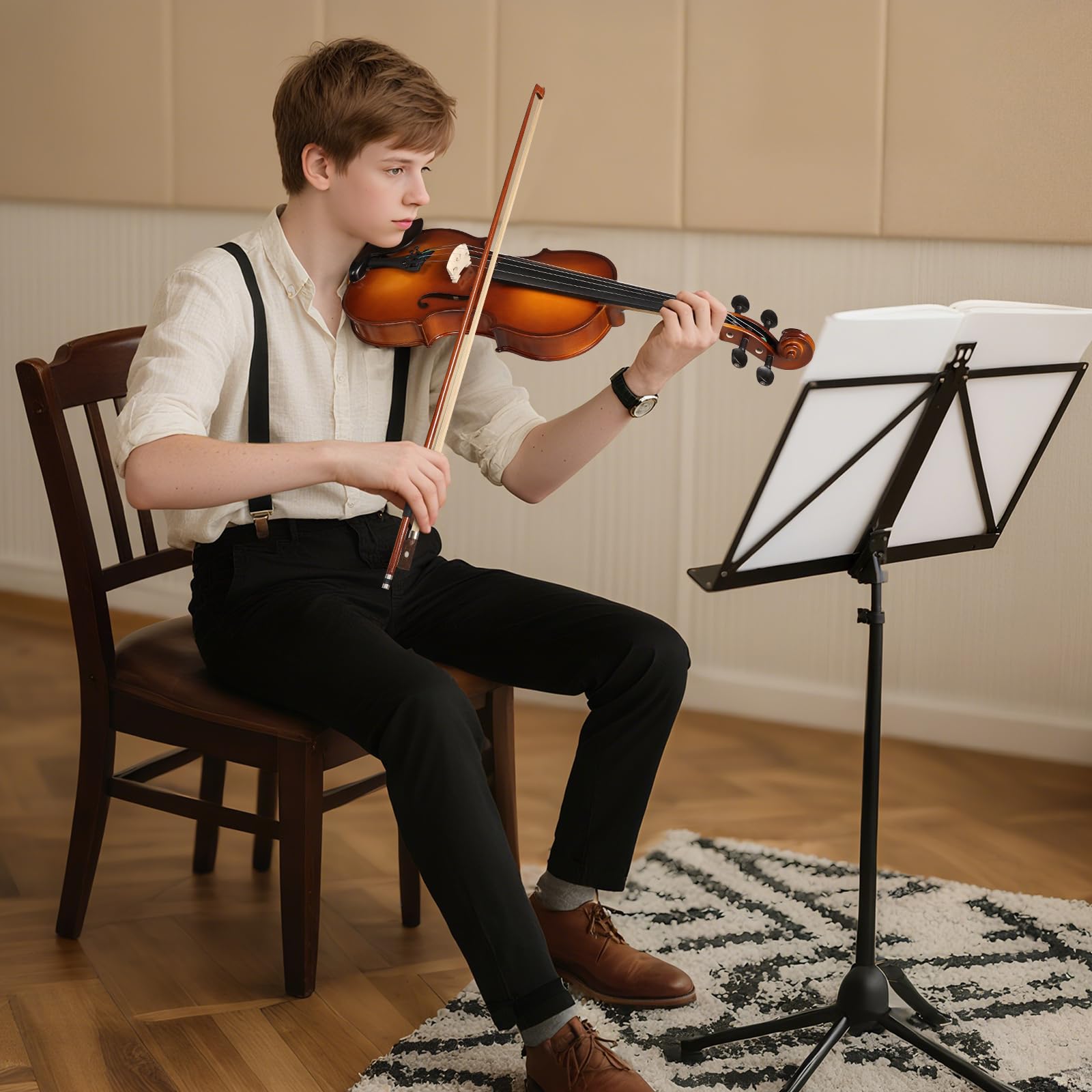 Kmise Kit de iniciación de violín de tamaño completo 4/4 aprobado por maestros para adultos, principiantes, estudiantes, violines acústicos de ébano de alta densidad, paquete de violín con funda, arco
