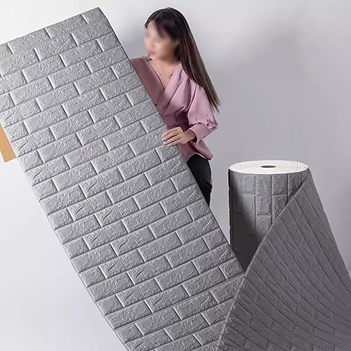 Miniatura 3 de SOVORM Paneles de pared de ladrillo de 32.8 ft, papel tapiz de espuma 3D blanco para despegar y pegar para dormitorio, sala de estar y decoración de