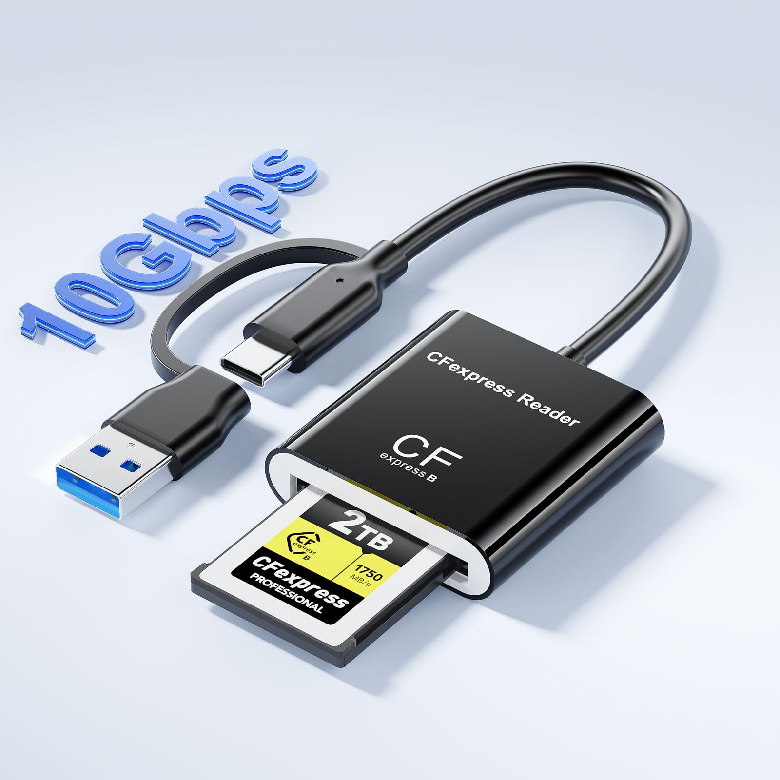 CFExpress Type B Card Reader with USB 3.2 (Gen 2) 10Gbps, USB-C & USB-A 2-in-1 Type B CFexpress Adapter, CF Express Type B Card Reader Compatible with Windows/Mac/Linux/Android(Not for XQD Card)
