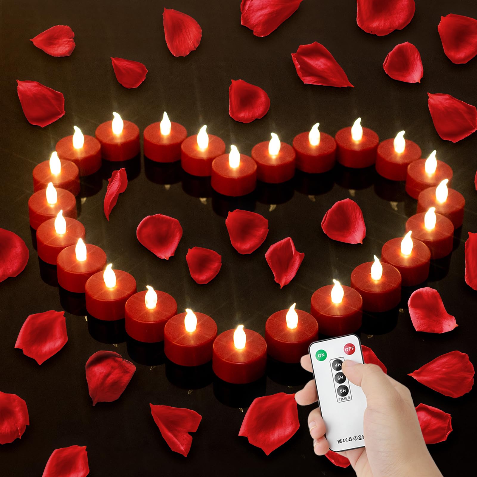 LED Tea Lights with Remote Control: Battery Operated Bulk Realistic and Bright Flickering Long Lasting 400+Hours Flameless Candles for Home Decor Holiday Wedding Party (24Pack, Red)