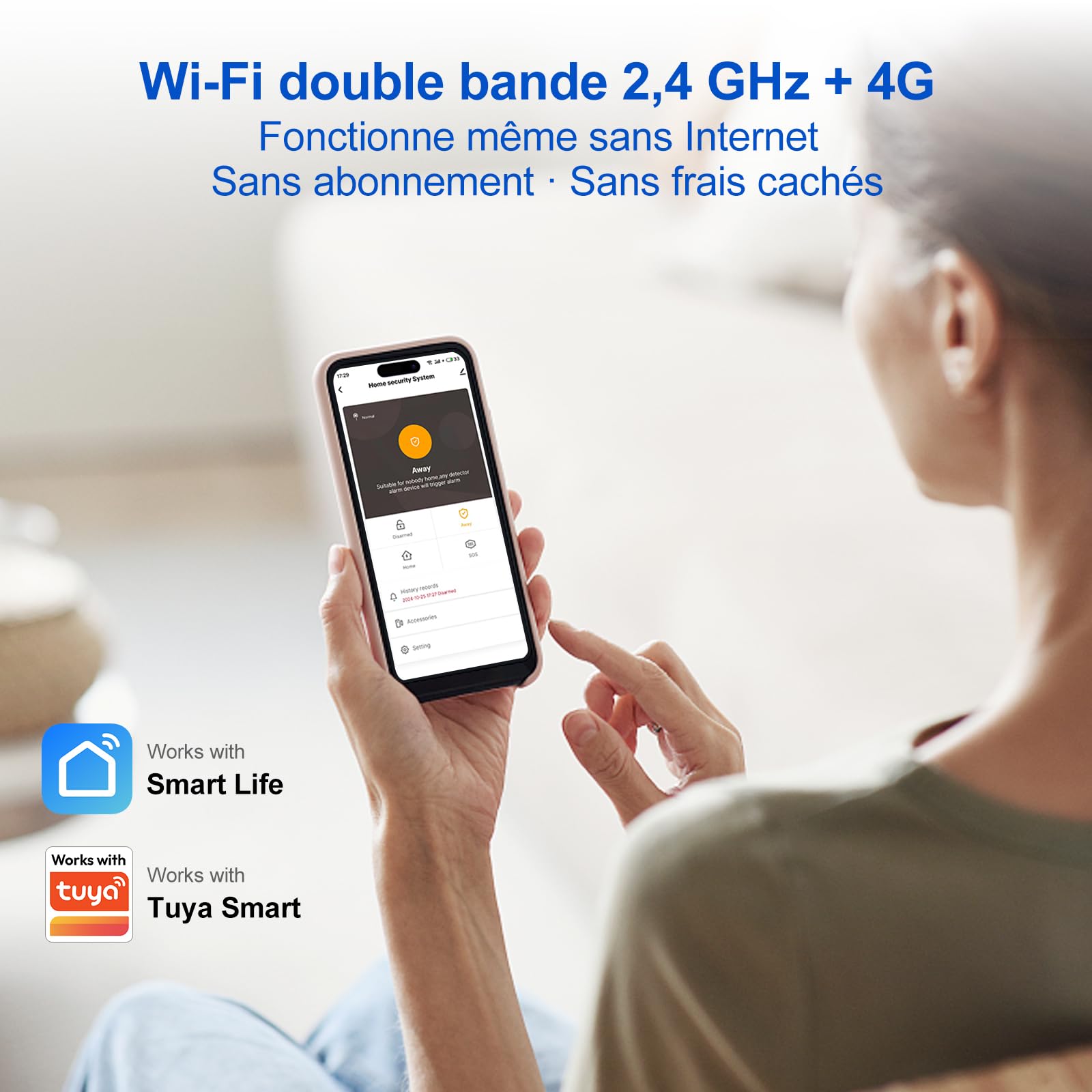 XUK Systeme Alarme Maison sans Fil – sans Abonnement ni Frais Mensuels – Kit Alarme Maison Complet avec Écran Tactile, Détecteur de Mouvement, Détecteur d’Ouverture, Sirène – Works with Alexa