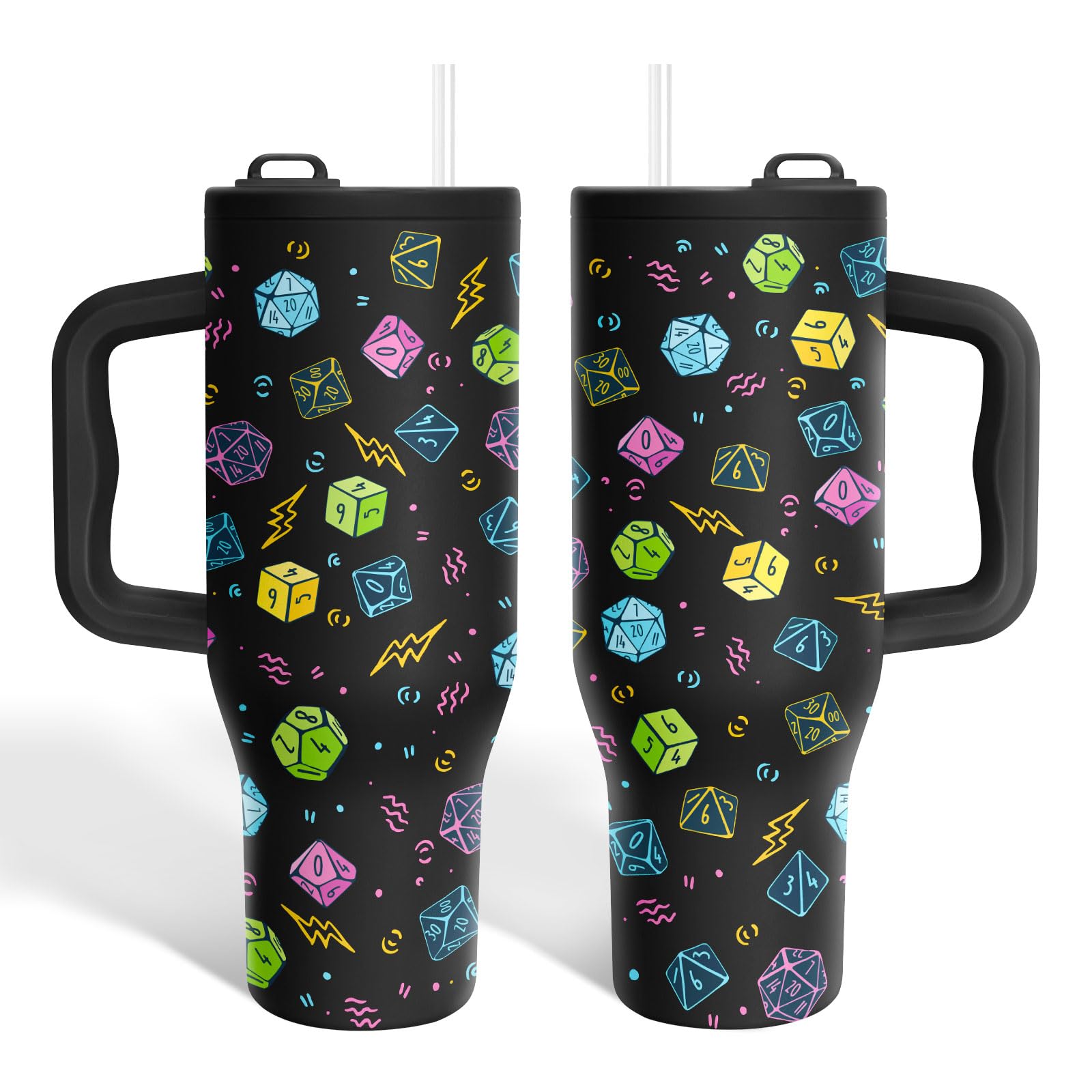 34HD Dungeons Dice Tumbler 40oz with Handle and Straw, Gifts for Him &amp; Her