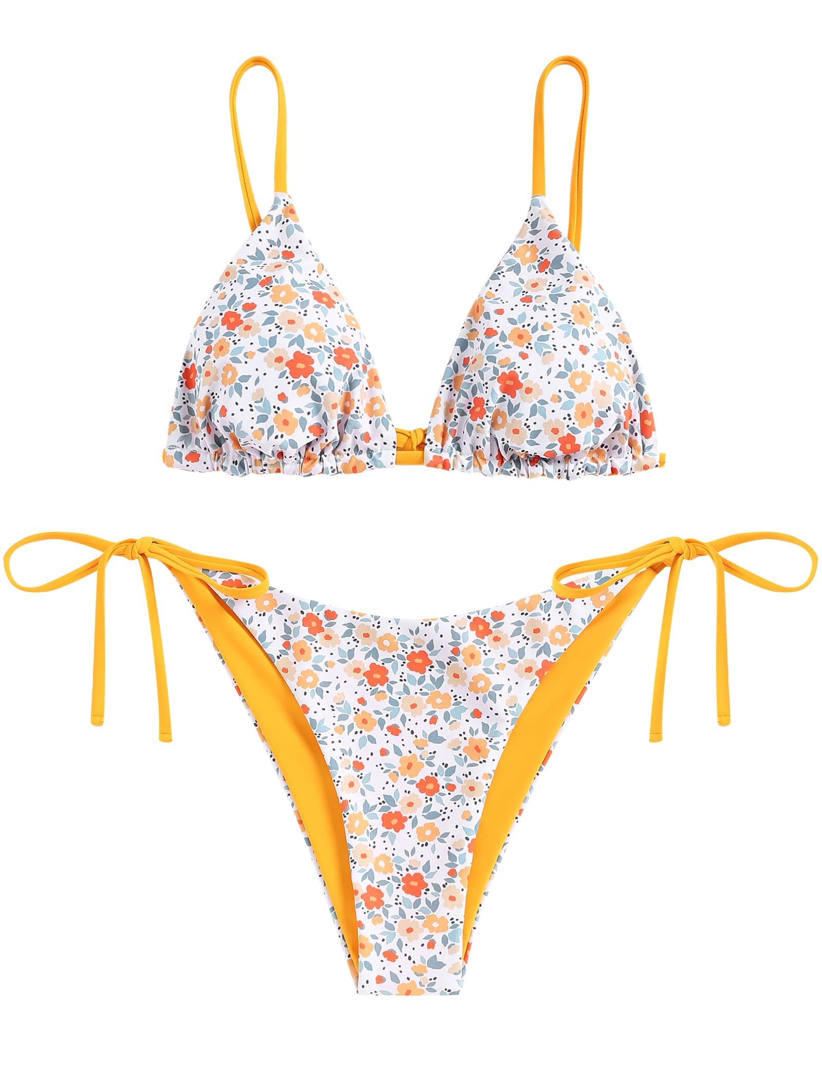 ZAFUL - Costume da bagno da donna con spalline strutturate e chiusura frontale a costine