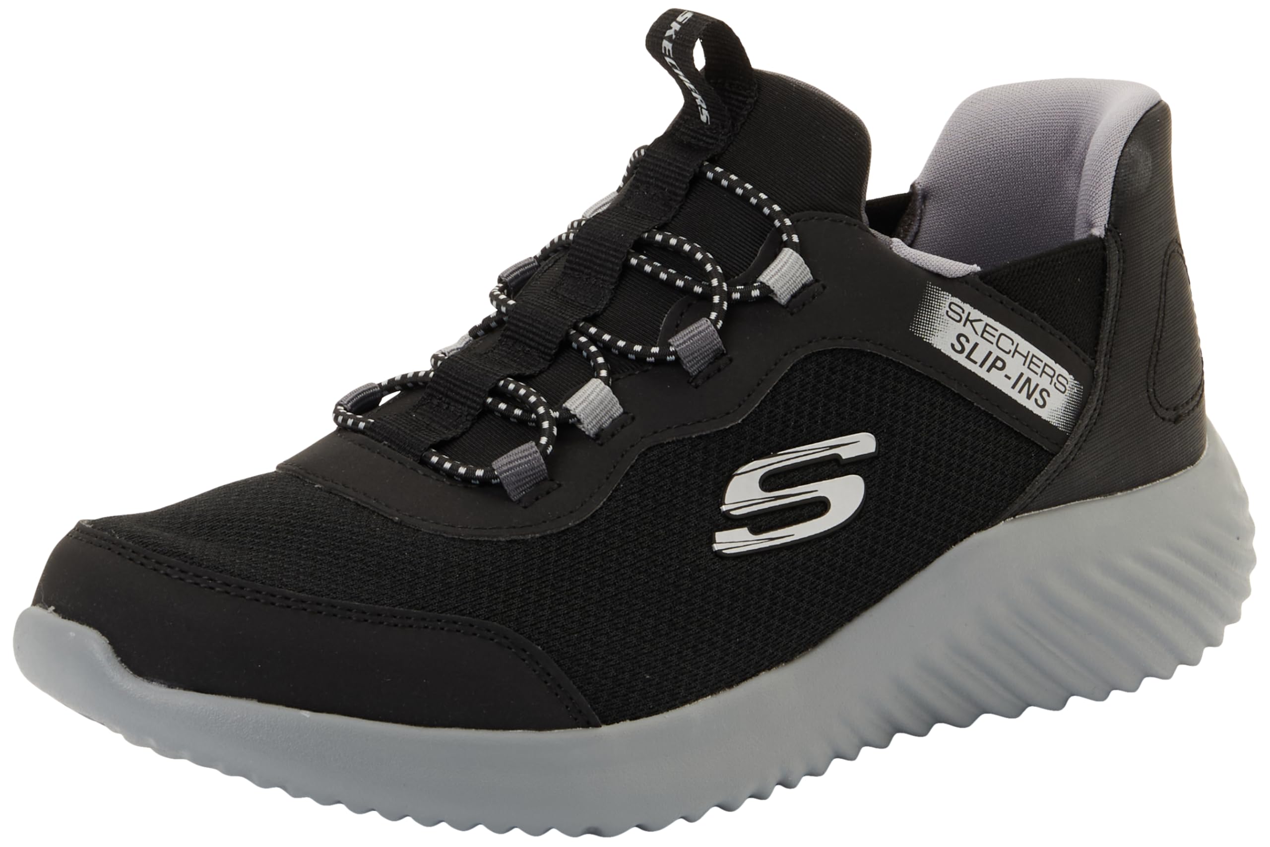 Skechers Jungen Bounder Brisk-Burst Slip-InTurnschuhe, Black Synthetic / Textile / Charcoal Trim, 33 EU