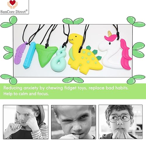 Miniatura 7 de Collares masticables para niños sensoriales, paquete de 6 collares masticables para niños o niñas con TDAH o necesidades especiales, juguetes