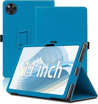 DOOGEE U11 Case Compatible with 11 inch Tablet, Premium PU Leather Folding Stand Tablet Protection Bundle, Portable Cover with Pencil Holder and Wrist Strap Light Blue