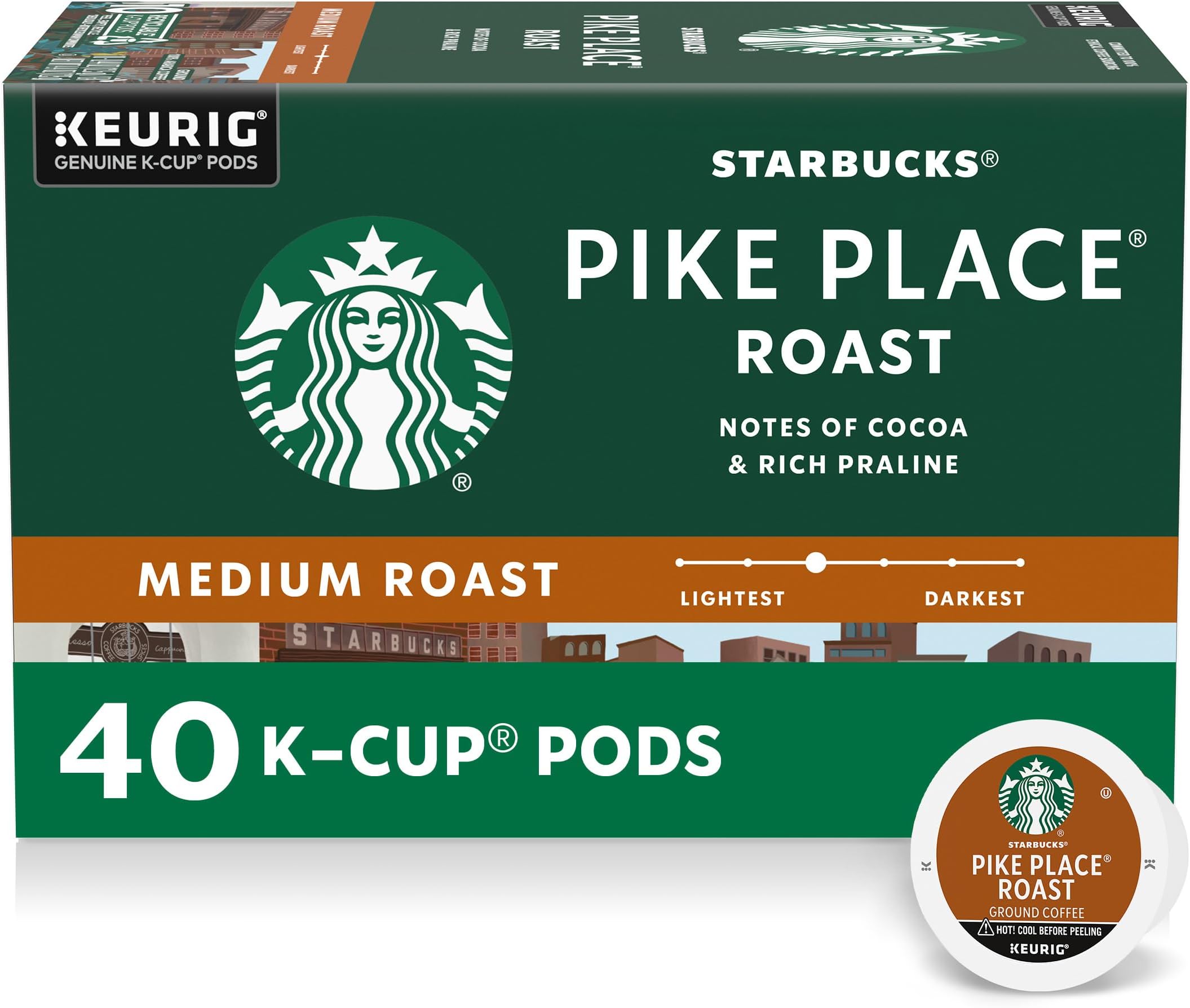 K-Cup Coffee Pods, Medium Roast Hot or Iced Coffee, Pike Place Roast, 40 Keurig Pods ​