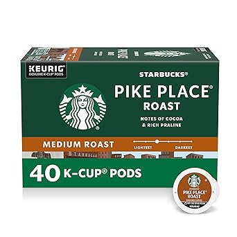 Starbucks K-Cup Coffee Pods, Medium Roast Hot or Iced Coffee, Pike Place Roast, 40 Keurig Pods ​