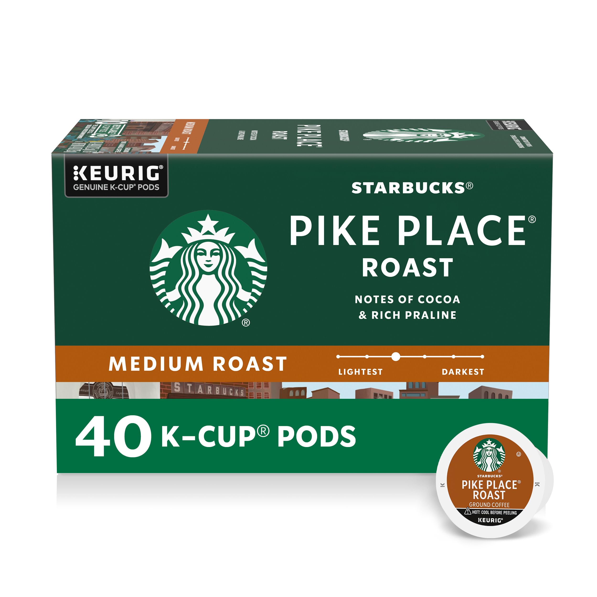 Starbucks K-Cup Coffee Pods, Medium Roast Hot or Iced Coffee, Pike Place Roast, 40 Keurig Pods 