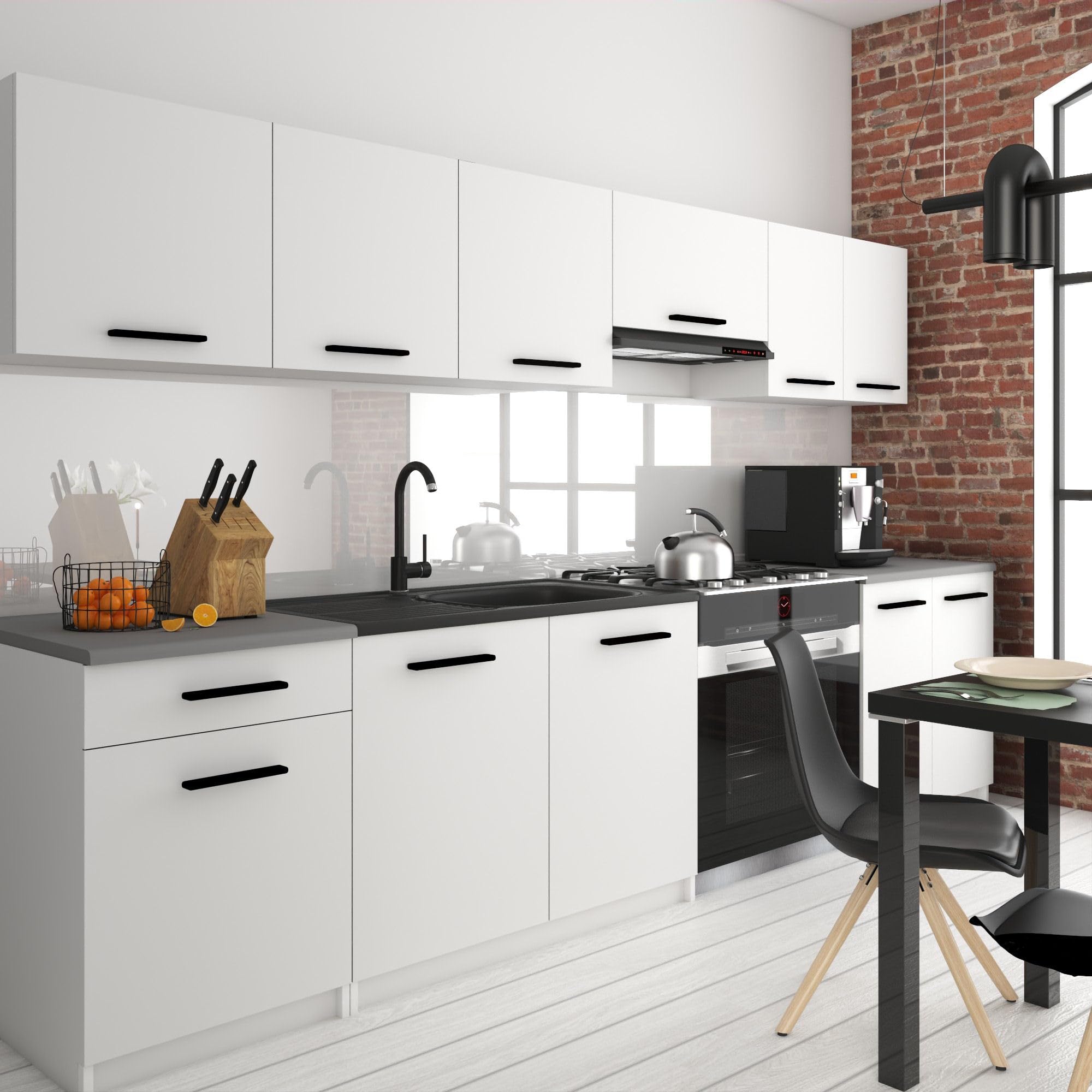 Belini Italia 2 Linear Kitchen Cabinet 240 cm Matt White | Complete kitchen, top and bottom furniture included, easy assembly