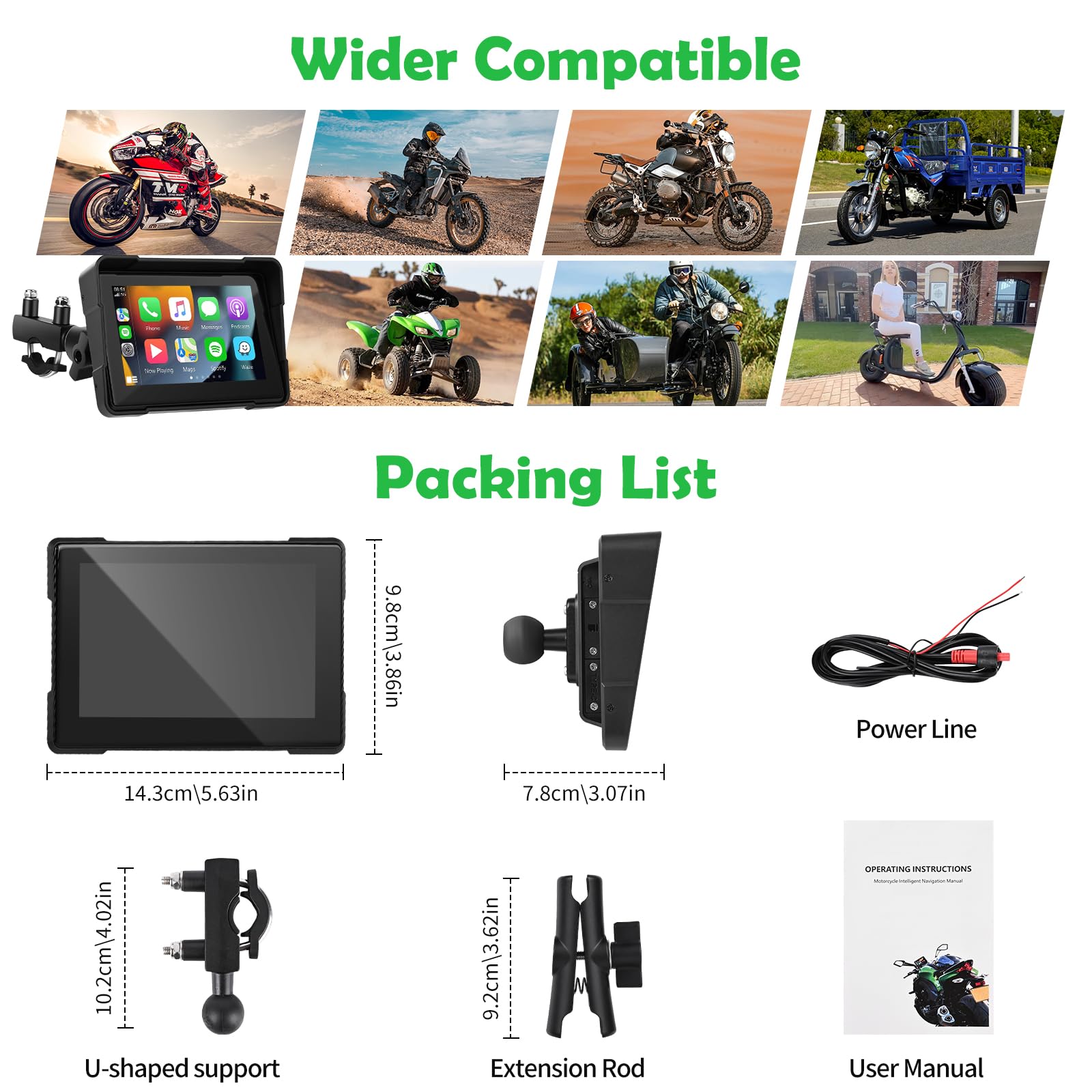 Pantalla Inalámbrica CarPlay y Android Auto de 5 Pulgadas para Motocicleta, Pantalla Táctil IPS Portátil, GPS/Bluetooth/Control por Voz/IPX7 Impermeable, Compatible con Siri/Google Assistant