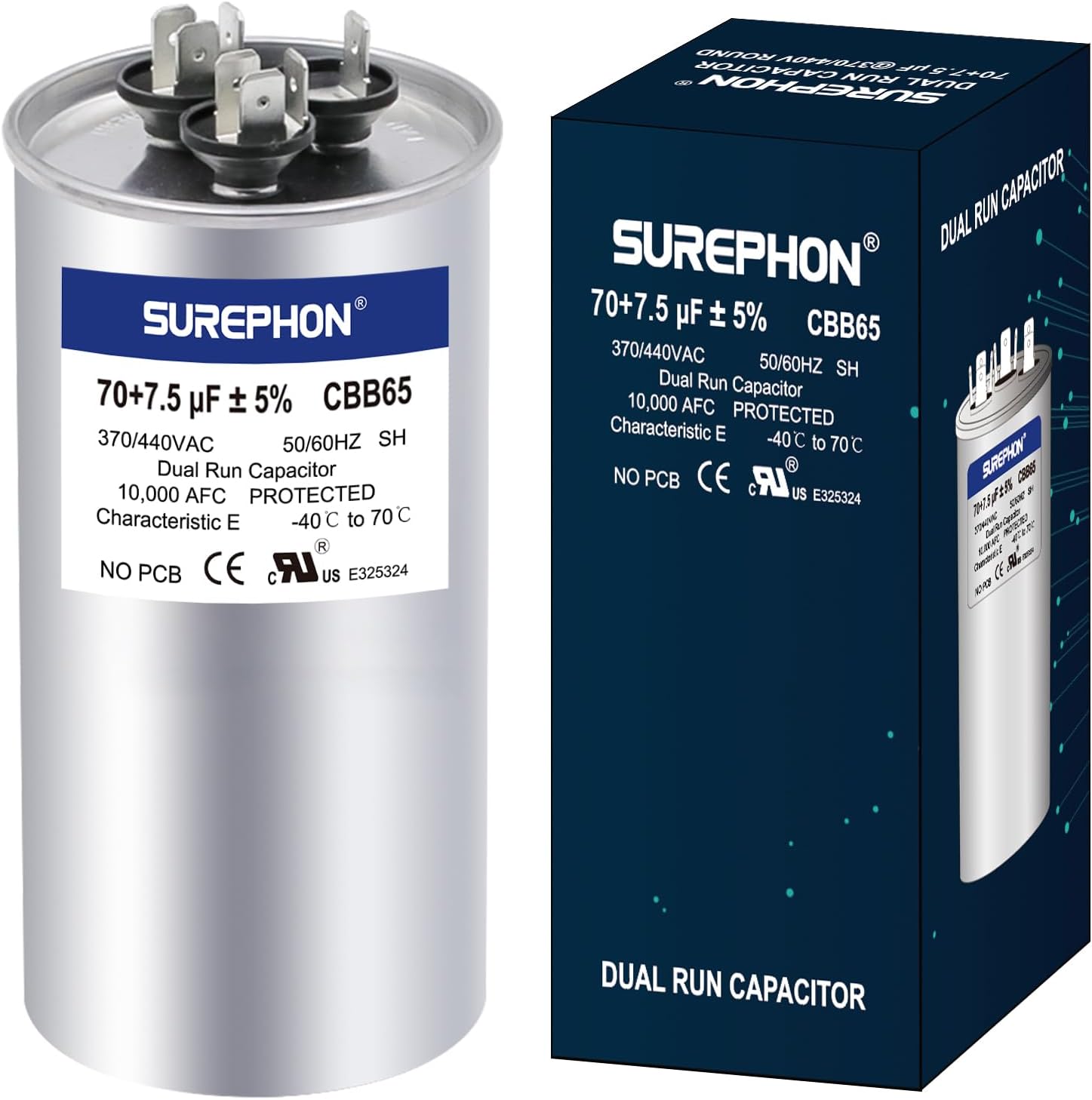 70+7.5 uF 70/7.55 MFD ยฑ5% 370V/440VAC Dual Run Start Capacitor CBB65 Works for AC Unit Fan Motor Start or Heat Pump or Condenser Straight Cool
