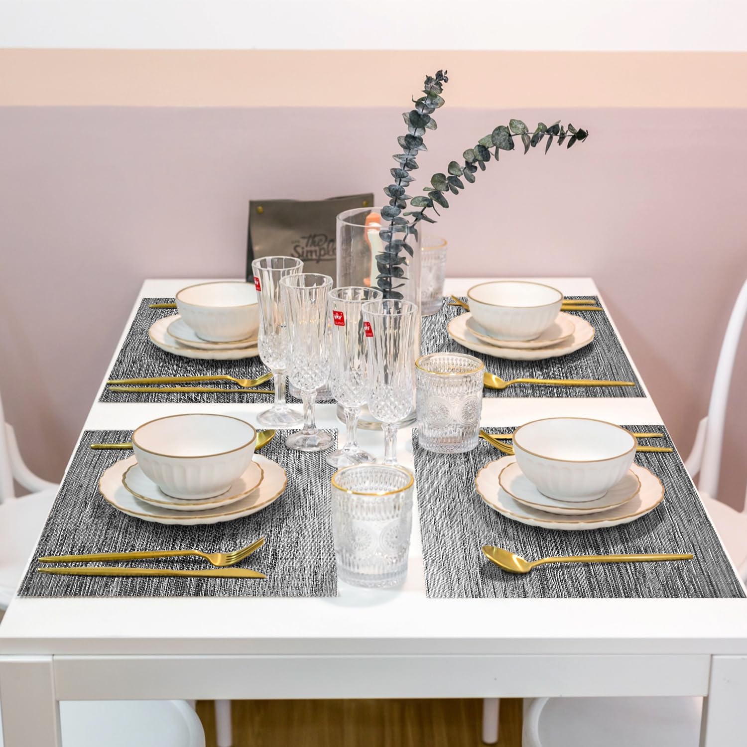 6 Sets De Table Lavables Lumaca - PVC/Polyester - Antidérapants Résistants à La Chaleur - Gris Foncé