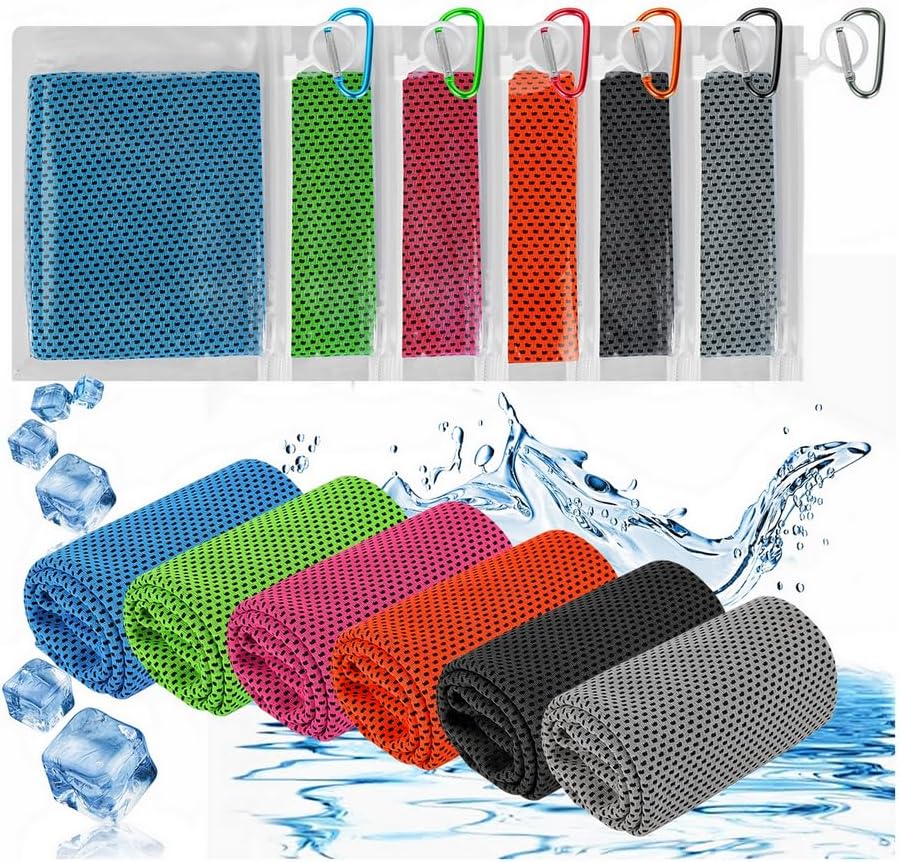 6 Pack Cooling Towel (40″x12″), Cooling Towels for Instant Cooling,Sports Towel, for Yoga, Sport, Running, Gym, Workout,Camping, Fitness, Workout,Hot Weather Travel