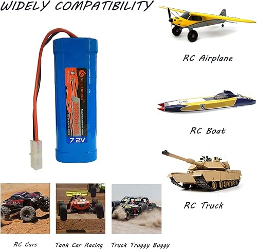 Miniatura 6 de XUNTU Batería NIMH de 7.2 V 3800 mAh (paquete de 1) para autos a control remoto, batería recargable plana NiMH de 6 celdas con conector Tamiya