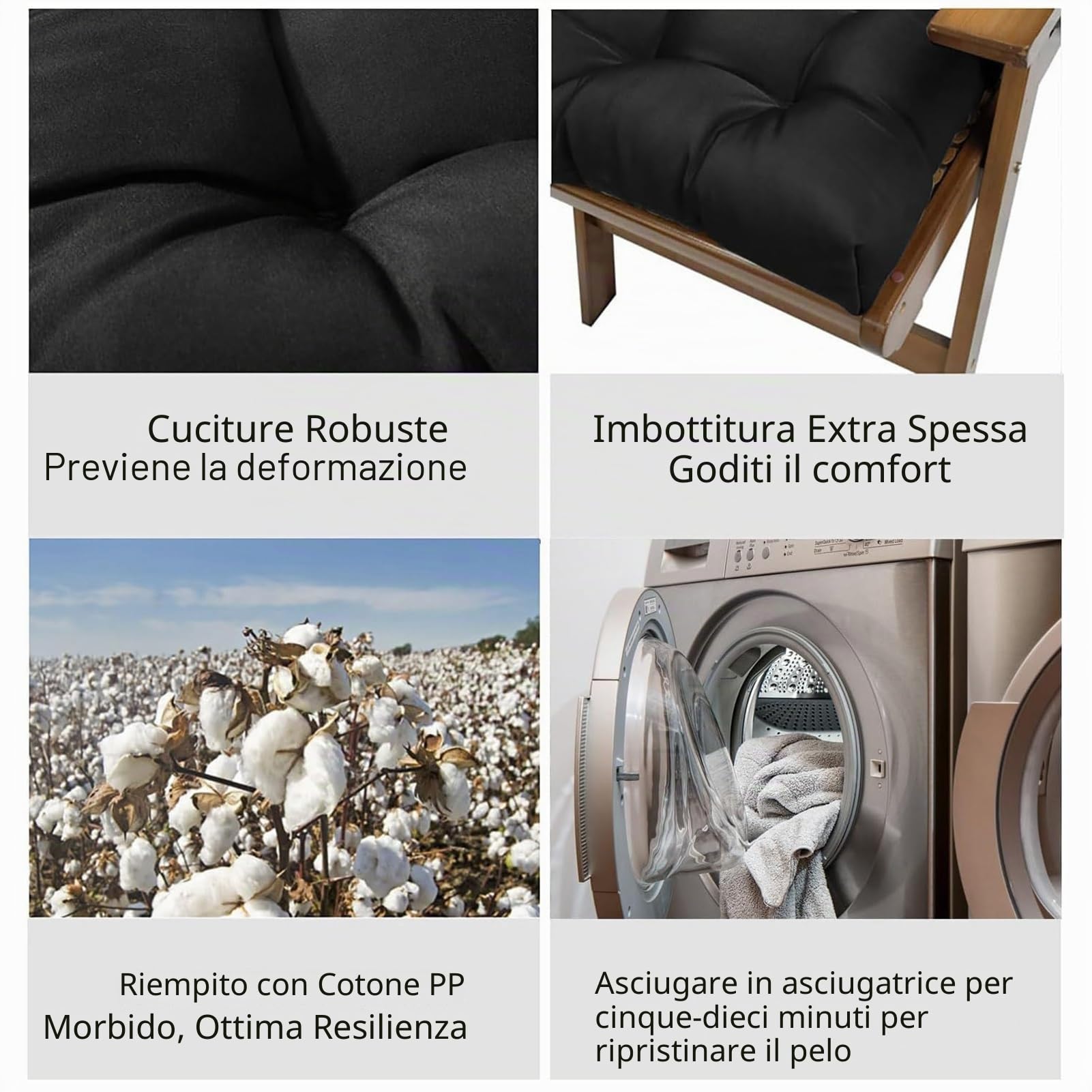 Set di 2 Cuscini per Sedie da Esterno, 19" X 19" Cuscini di Ricambio Impermeabili a Forma di U Sedia in Vimini Imbottita Sedili da Giardino per La Casa Poltrona a Due Posti Seat Marts(Khaki)